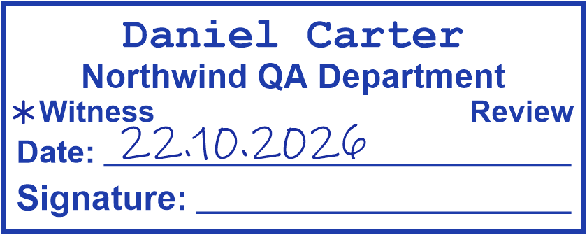 Signature stamp with Witness and Review marks